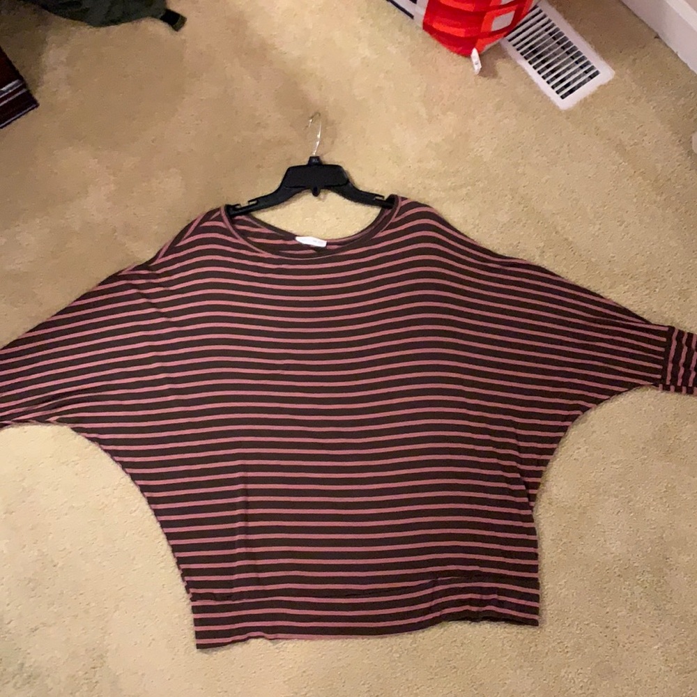 Dolman style loose fit long sleeve dusty rose pink stripe with brown bronze 1XL